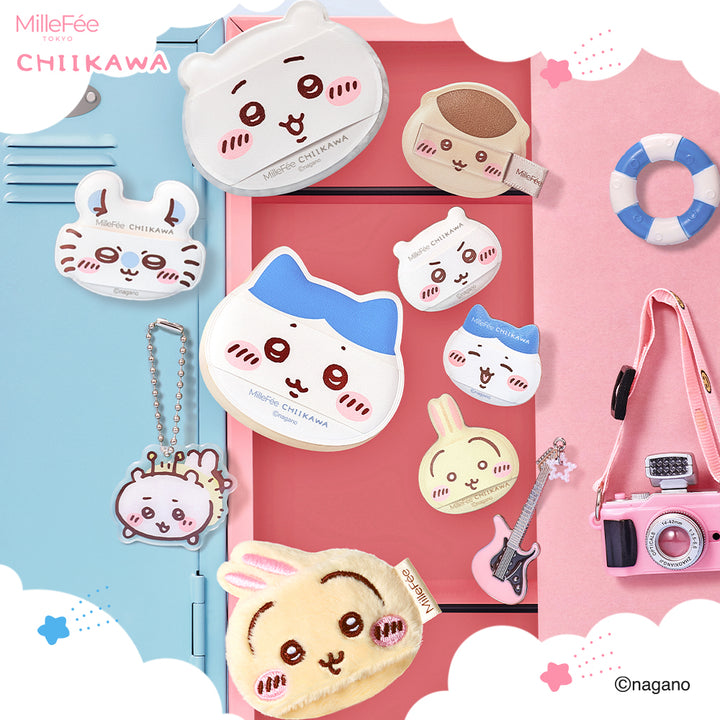 かわいくてサイズも様々で使いやすい人気のちいかわとのコラボパフセットでパフケース付きで持ち運びやすいセット商品が写っているメイン画像